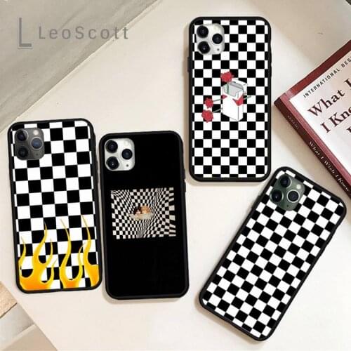 Back Cover Black white checkered Phone Case for iPhone 11 12 mini pro XS MAX 8 7 6 6S Plus X 5S SE 2020 XR