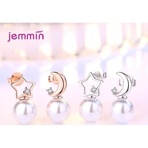 Cute Gold Pearl Wedding Earrings For Women Girls Trendy 2021 Moon Star Design 925 Sterling Silver Fashion Jewelry Wholesale