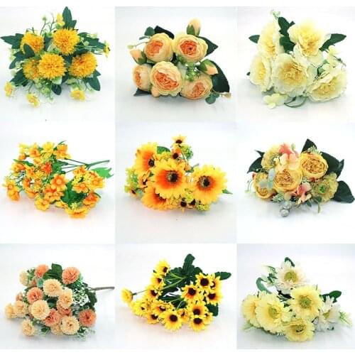 Yellow variety autumn fake tea rose peony silk flower autumn gerbera daisy fake flower plastic DIY wedding home accessories