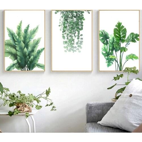 Nordic Fresh Green Leaves Plant Canvas Paintings Wall Art Poster Print Pictures for Living Room Home Bedroom Decoration No Frame