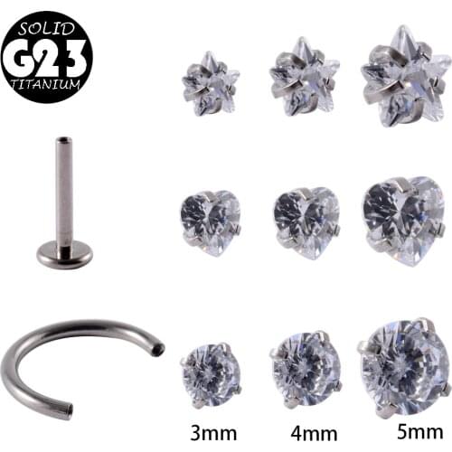 1PC G23 Titanium Gem Labret Lip Ring Star Zircon Horseshoe Barbell Crystal Top Ear Cartilage Tragus Helix Lobe Piercing