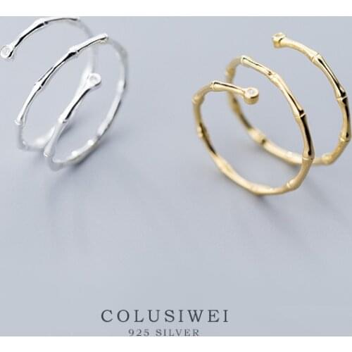 Colusiwei 100% Sterling Silver 925 Bamboo Festival Open Adjustable Finger Rings for Women Fashion Fine Jewelry Gifts Free Size