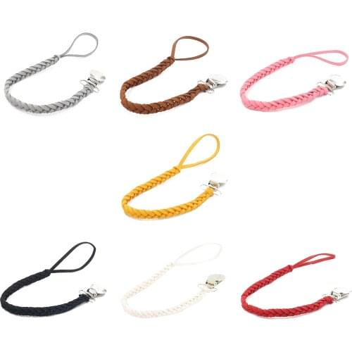 Leather Woven Alloy Colorful Pacifier Chain Braided Clip Holder Baby Feeding Teether Accessories