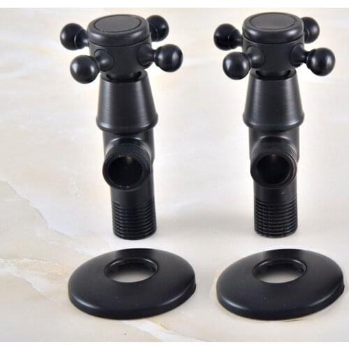 2Pcs Black Oil Rubbed Brass Cross Handles Bathroom Angle Stop Valve 1/2" Male x 1/2" Male Thread Bathroom Accessory mav349