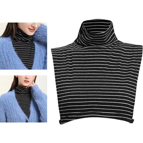 Lady Cotton Half-Shirt Blouse Detachable Turtleneck Striped Fake Collars Collar Faux Collar