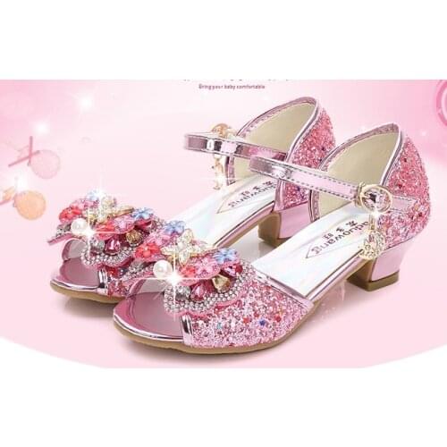 Girls Sandals Summer New Childrens Princess Shoes Little Girls High-heeled Bow-knot Crystal Sandals Party Dress Wedding 26-38