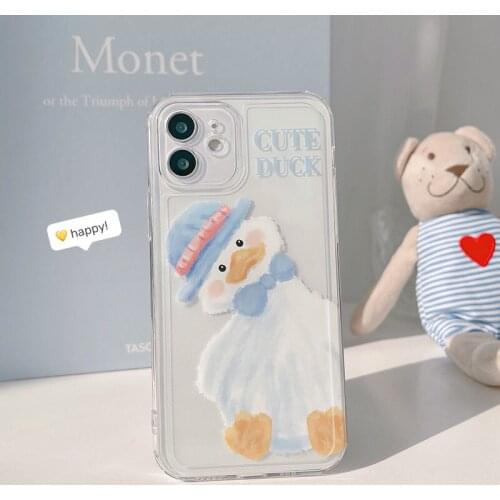 INS Korea cute duck phone case for iphone 12mini 11promax XS XR XSMAX 7 8 SE2020 painted Shock Proof Phone Back Cove