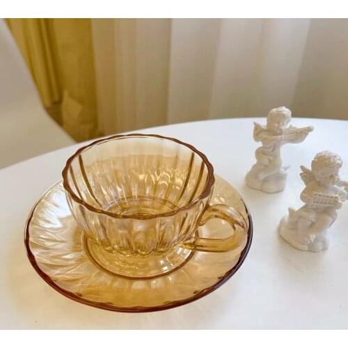 French Ins Vintage Champagne Glass Saucer Set Pumpkin Flower Tea And Coffee Cup Special Tableware Simple And Elegant Exquisite
