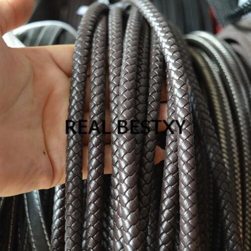 REAL BESTXY 5m/lot 8mm brown braided round leather straps for bracelets making round braided leather strips factory price sale