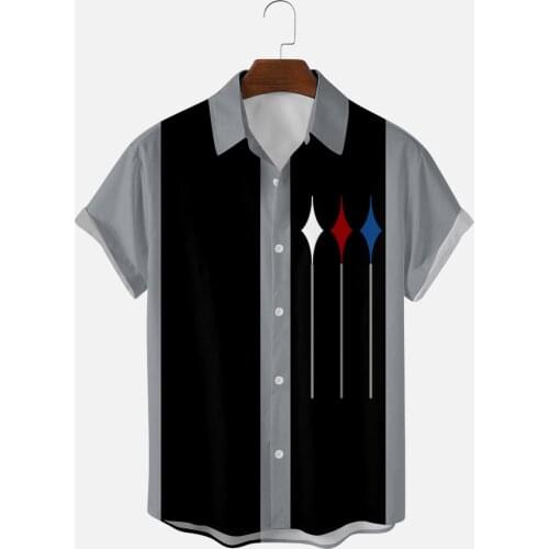 New Striped Pattern Creative 3D Digital Printing Short-sleeved Summer Break Loose Shirt For Men