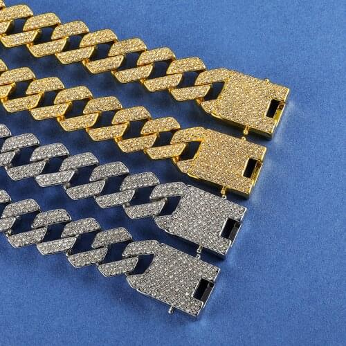 US7 New Fashion 20mm Iced Out 3 Rows Necklace Bracelet For Men Women Copper Cuban Chain Set For Men Women Hip Hop Jewelry Gift