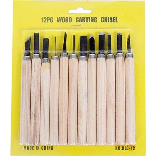 12Pcs/8Pcs/6Pcs Wooden Handle Craft Woodworking Carving Knife Wood Carving Chisel Handmade Leather Tool Set