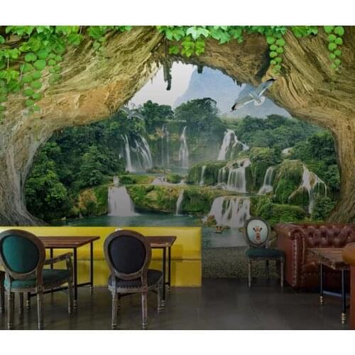 Living Room Wallpaper 3D Painting Guanshan Cave Tianshui Water Cornucopia 3D Stereo Landscape Wall Modern Custom 3D Wallpaper