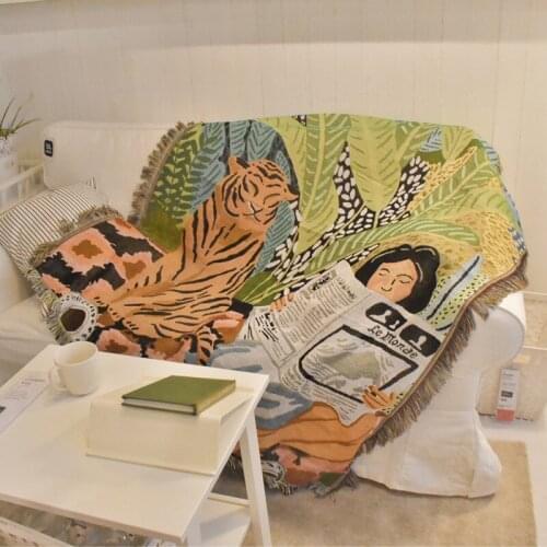 Tiger Shaped Bohemia Style Throw Blanket Sofa Covers with Tasseld Dustproof Cover Air Conditioning Blankets Bedroom Decor