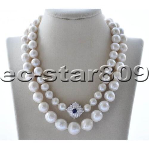 MCT·STAR Z10130 17"-33" 15mm White Round Edison Keshi Pearl Necklace CZ