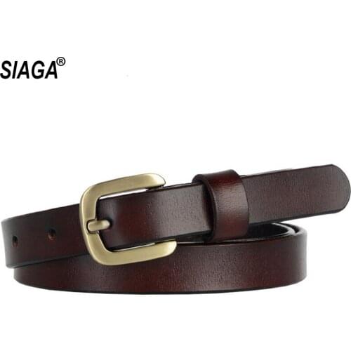 Womens Fashion Smooth Cow Genuine Leather Belts Simple Pin Styles Buckle Metal Metal Belt for Women Jeans 18mm FCO006