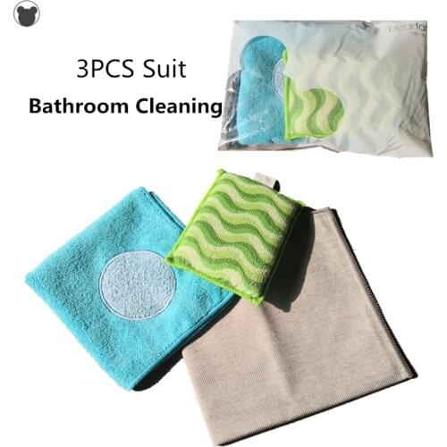 3PCS Set Bathroom cleaning brush sponge No trace glass cleaning cloth Microfiber Friction polishing cloth for Bath ware faucet