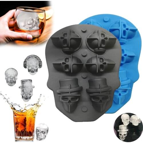 Silicone Mold Ice Cube Maker 3D Skull Beer Drink Sugar Chocolate Mould Tray Ice Cream DIY Tool Whiskey Wine Cocktail Ice Cube