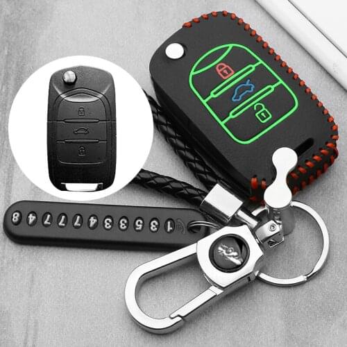Luminous New Arrival Car key ring leather Auto car key case cover for BaoJun 510 310W 730 560 630 Folded key car styling