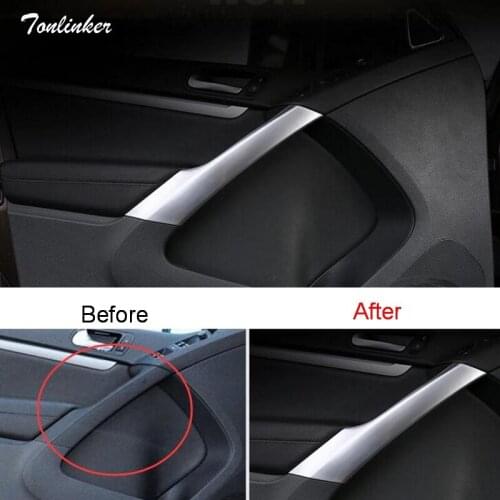 Tonlinker Interior Door Armrests Handle Cover Stickers For Volkswagen Tiguan 2010-15 Car styling 4 pcs ABS Chrome Cover stickers