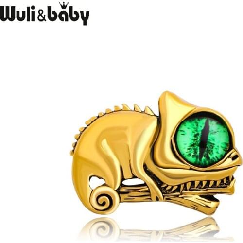 Wuli&baby Vintage Green Eyes Lizard Animal Brooches For Women Men Party Casual Brooch Pin Gifts