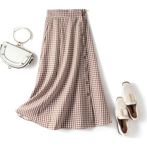 2021 Spring Summer Women Korean Style Red Black Plaid Single-Breasted High Waist School Aesthetic Midi Skirt Female