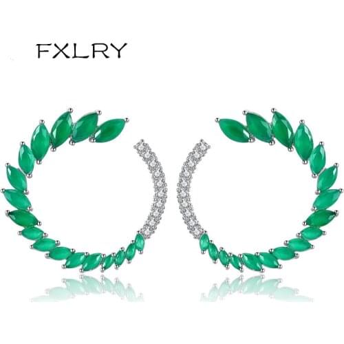 FXLRY Personality Fashion Women White Color + AAA Cubic Zircon Round Shape Stud Earrings Jewelry Accessories