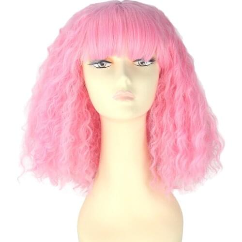 Curly Wig with Bangs for Women Short Kinky Curly Wig Afro Hair Halloween Party Christmas Cosplay Wigs