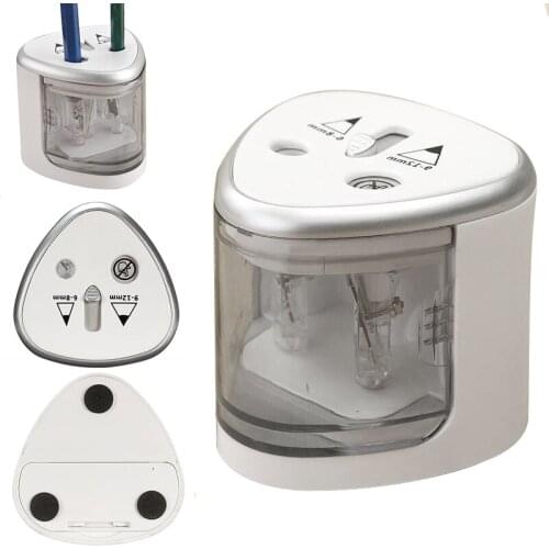 1 Piece Silver Electric Pencil Sharpener Dual Holes Plastic Pencil Sharpener Battery Operated School Office Stationery