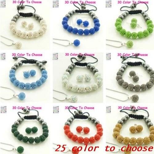 10mm mix purple fhgrt4 disco ball pendant mixed set Bracelet earring silver plated necklace snake chain gift crystal