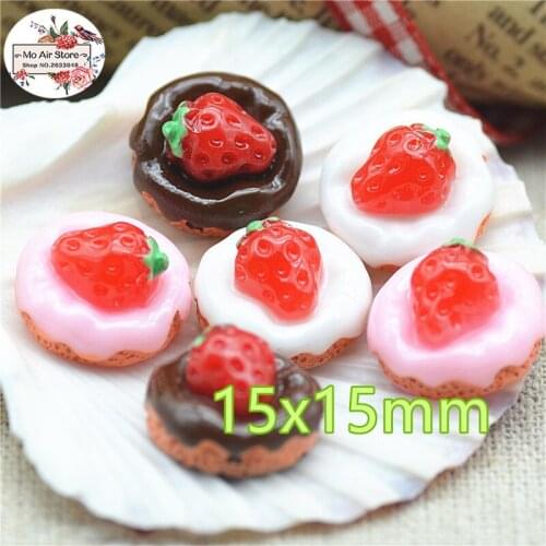 Strawberry cake 10PCS 18mm Resin Flatback Cabochon Miniature food Art Supply Decoration Charm Craft