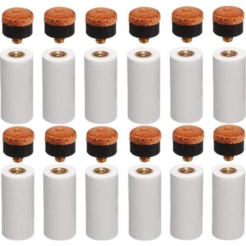 12 Sets 12MM Billiard Pool Cue Tips Brass Screw Replacement Tips with Pool Cue Ferrule for Snooker Pool Cues