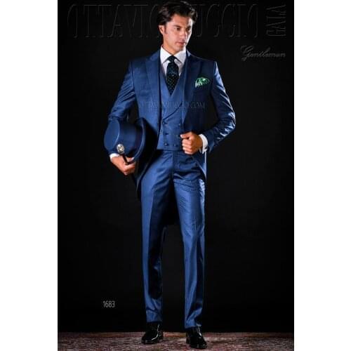 2017 New Arrival Designs Italian Navy Blue Tailcoat Men Suit Slim Fit 3 Piece Tuxedo Prom Suits Custom Groom Blazer Masculino C