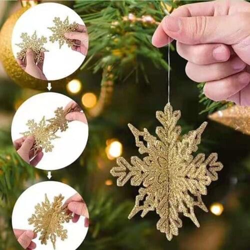 3D Snowflake Party Supplies Decor Ornaments Christmas Decorations Plastic Snowflake Gold Powder Glitter 24pcs 10cm Snow 6