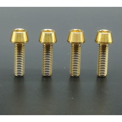 4Pcs M6X18mm Golden Titanium Alloy Bolts Bike Bicycle Bolt Screws Taper Allen Head Thread Screw