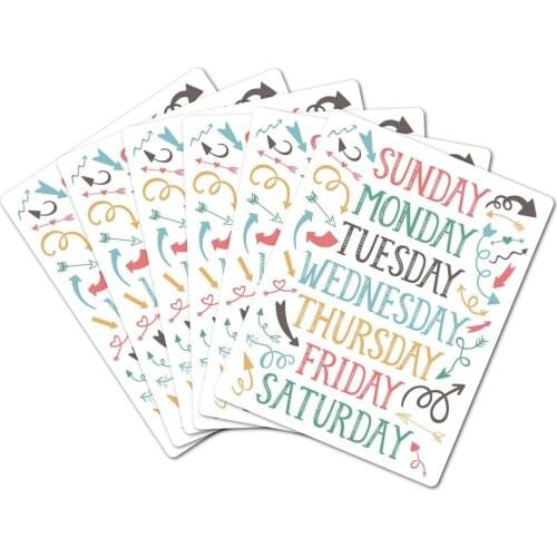 5 Sheets/Pack Weekly Stickers Monday To Sunday 7 Days Paper Hand Account Material Creative English Planner Label Sticker