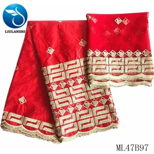 LIULANZHI African Embroidery Fabric Bazin Tissu Bazin Riche with Tulle Lace Set African Lace Fabric 5+2 Yards ML47B97/ML47B96