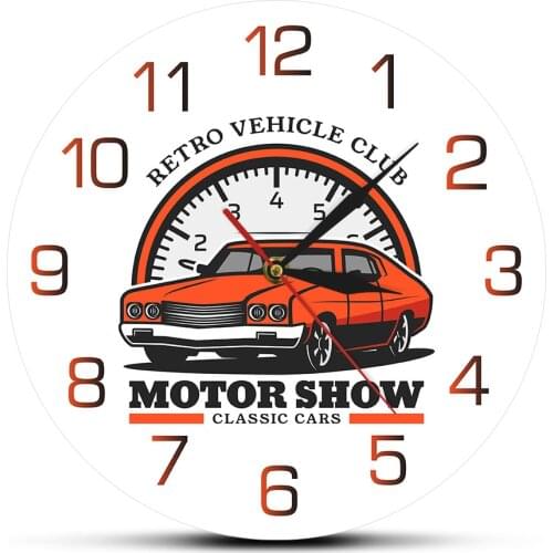 Motor Show Vehicle Club Hanging Wall Clock Transportation Wall Art Classic Car Garage Business Sign Wall Watch