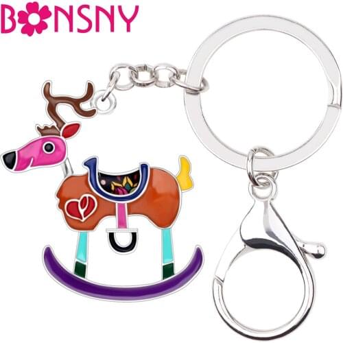 Bonsny Enamel Alloy Christmas Deer Reindeer Key Chains Keychain Ring Novelty Jewelry For Women Girls Teens Bag Car Pendant Gifts
