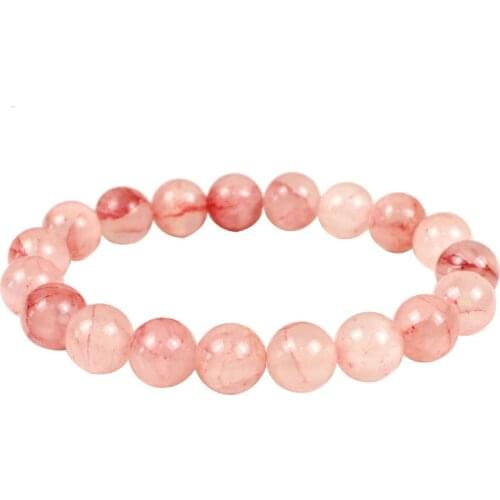 Natural Pink Red Quartz Crystal Stone Beads Bracelet Stretch Beaded Bracelets for Women Men Unisex Jewelry 4mm 6mm 8mm 10mm