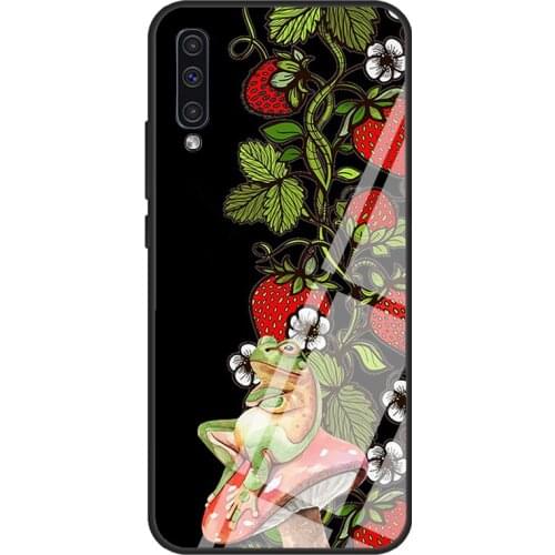 Frog Mushroom Strawberry Floral Pattern Tempered Glass Phone Case For Samsung A12 A32 A52 A72 A51 A71 A31 A40 A50 A70 A20e A21S