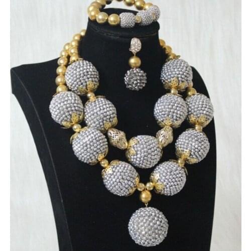 Dudo Silver Dubai Jewelry Set Big Balls Design 2 Layers Earrings Bracelet and Necklace Set 2020 New