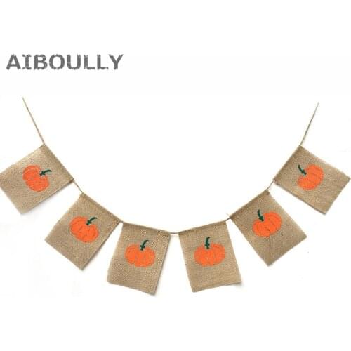 Harvest Pumpkin Burlap Banner Garland Bunting Funny Pennants for Halloween Thanksgiving Day Party Holiday Kids Decoration