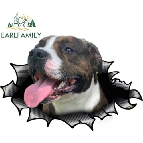 EARLFAMILY 13cm x 8.7cm Staffy Car Sticker Torn Metal Decal Reflective Stickers Window Car Trunk Decoration Pet Dog Lover Decals