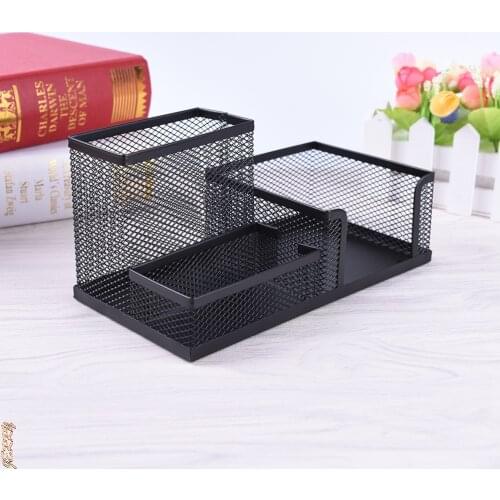 Hot Sale Metal Black Grid Office Desktop Storage Box Pen Holder Pencil Case Stationery Box