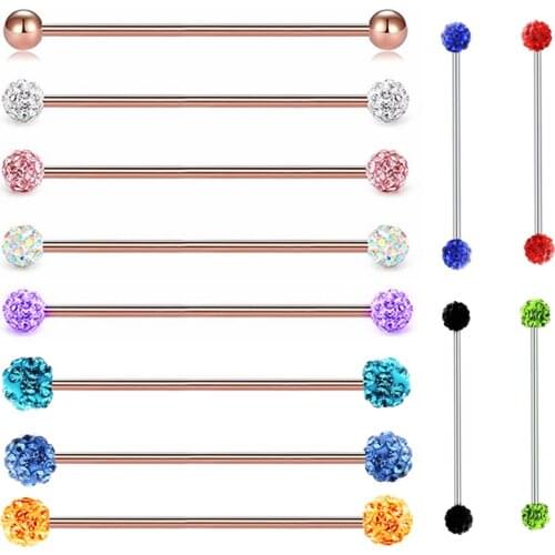 Surgical Steel Crystal Industrial Piercing Barbell 14G Cartilage Earring Helix Piercing Rosegold Industrial Bar Earrring Daith