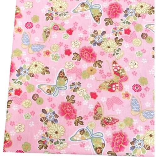 Pink Butterfly Flowers Cotton Fabric For Sewing Kimono Needlework DIY Patchwork Cloth Dolls & Bags Materials