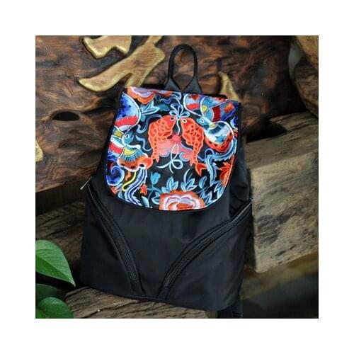 Nice national floral embroidery Canvas shopping backpacks!New Bohemian prints women casual backrack All-match lady hasp backruck