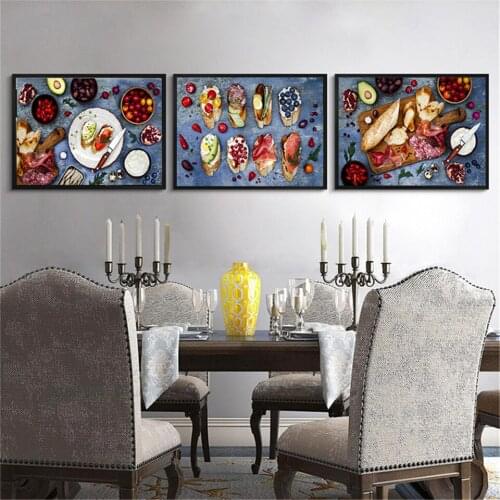 Fresh Fruit Pictures Blueberry Bread Bacon Canvas Paintings Art Decorative Poster On The Wall For Living Room Diner Room Kitchen