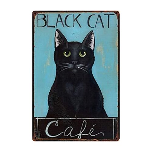 Metal Wall Sign Black Cat Family Bedroom Home Interior Retro Wall Art Deco Poster Metal Plate Can Be Customized 8X12 Inches